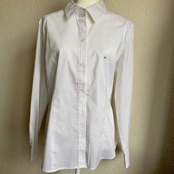 NEW YORK & COMPANY White Collared Button Down Long Sleeve Fitted Shirt XL NWT - Picture 1 of 7